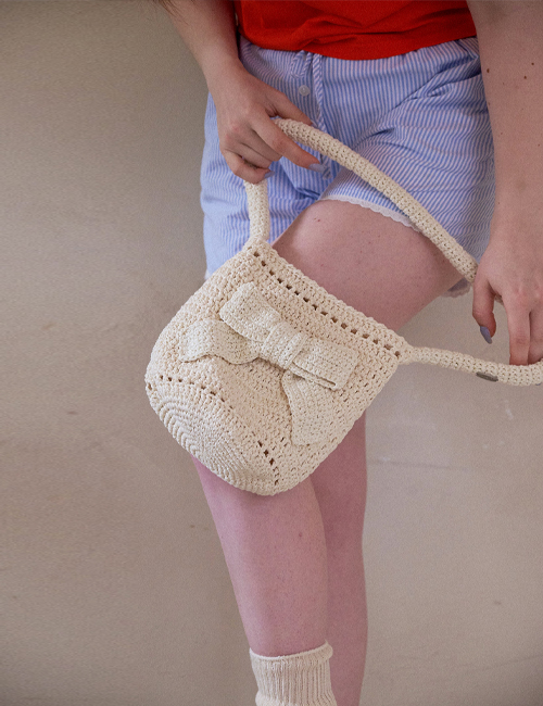 No.203 / Big Ribbon Crochet Bucket Bag